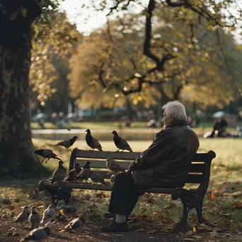 Elderly person feeding birds in a park - Image 1