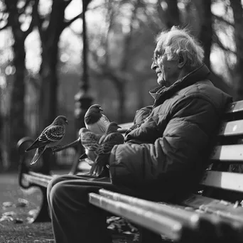 Elderly person feeding birds in a park - Image 3