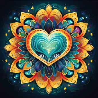 Intricate colorful mandala with heart at the center signifying complexity in love - Image 3