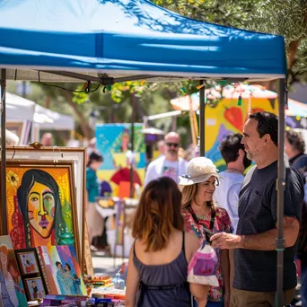 Local artists and families at an outdoor art fair - Image 1