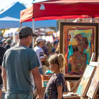 Local artists and families at an outdoor art fair - Image 2