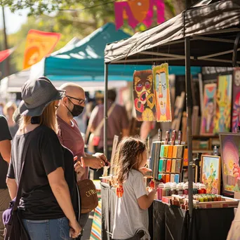 Local artists and families at an outdoor art fair - Image 3