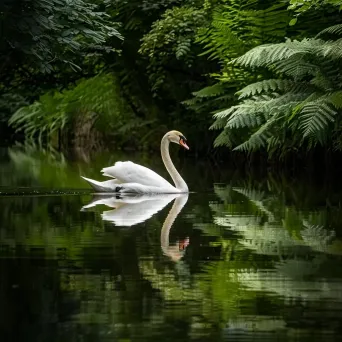 Swan on Reflective Pond