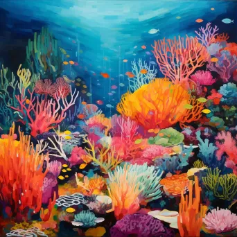 Vibrant coral reef painted with sustainable pigments in the style of Fauvism - Image 1