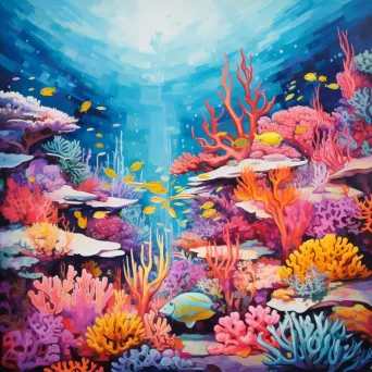 Vibrant coral reef painted with sustainable pigments in the style of Fauvism - Image 2