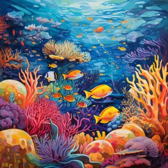 Vibrant coral reef painted with sustainable pigments in the style of Fauvism - Image 3