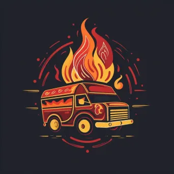 Image of a fiery taco truck logo with a stylized taco icon in red and yellow colors - Image 2