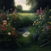 Flower garden merging with overgrown meadow - Image 1