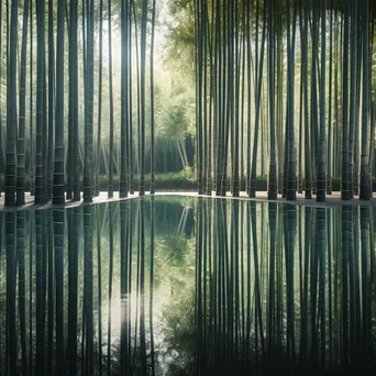 Reflection of bamboo forest in a calm pond - Image 2