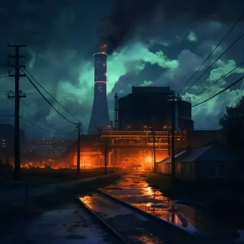 Artistic depiction of a power plant at night with glowing machinery and steam creating a surreal ambiance - Image 1