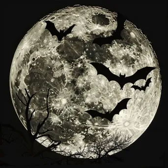 Silhouettes of bats flying against full moon - Image 3