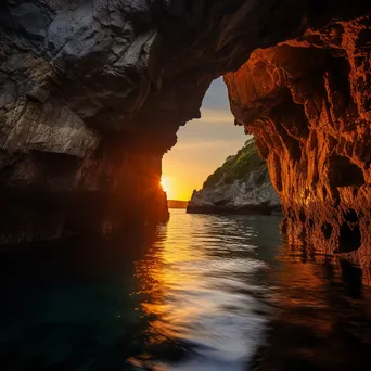 Sunset reflections in coastal caves - Image 1