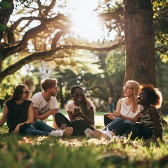 Group of friends taking photos in a park - Image 2