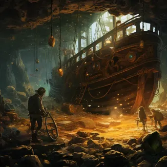 Sunken ship explored with glowing treasures - Image 1