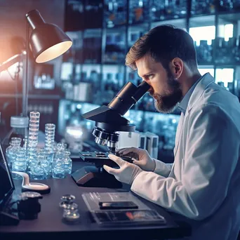 Scientist looking into a microscope in a modern lab. - Image 3