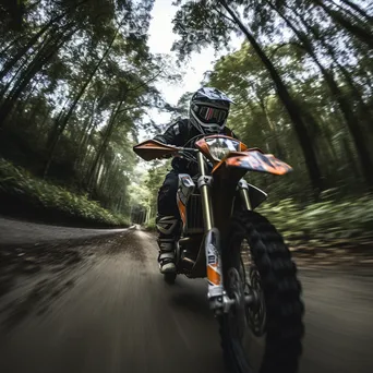 Motorcycle racing through a winding forest trail - Image 3