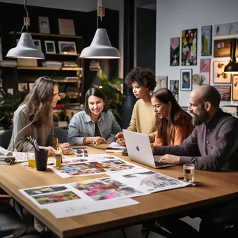 Group of professionals brainstorming in a studio with mood boards - Image 1