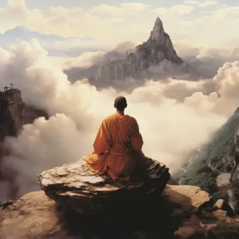 Young monk meditating on a mountaintop symbolizing inner wisdom - Image 2