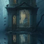 Ghostly reflection of an old mansion in misty window - Image 2