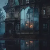 Ghostly reflection of an old mansion in misty window - Image 3