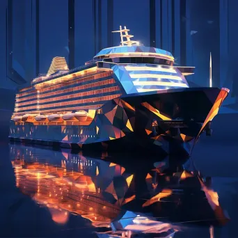 Luxury cruise ship at twilight in low poly style with lights reflecting on water - Image 2