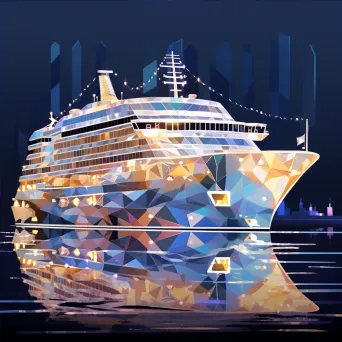 Luxury cruise ship at twilight in low poly style with lights reflecting on water - Image 4