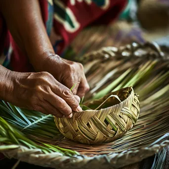 Hands weaving a palm leaf basket close-up - Image 3