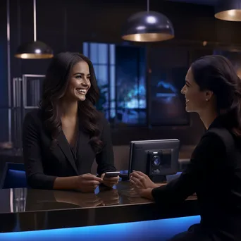 Bank teller assisting customer at a modern counter - Image 3