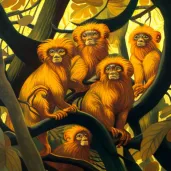 Golden Lion Tamarins in Brazilian rainforest with golden fur - Image 2