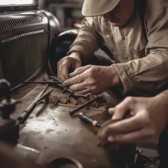 Antique car restoration workshop with skilled hands and tools - Image 2