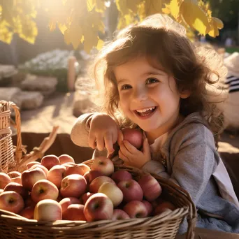 Child holding a basket of organic apples. - Image 2