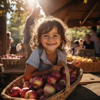 Child holding a basket of organic apples. - Image 3