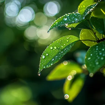 Close-up of water droplets on leaves near a natural spring - Image 3