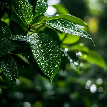 Close-up of water droplets on leaves near a natural spring - Image 4