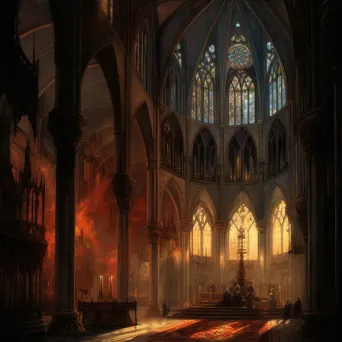 Gothic Cathedral with intricate architecture, stained-glass windows, and candlelight shadows - Image 4