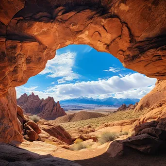 View through rock arch to mountains - Image 2