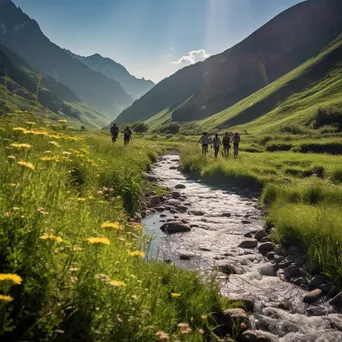 Mountain Stream with Hikers