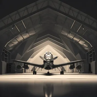 Minimalist geometric low poly depiction of an aircraft hangar - Image 1