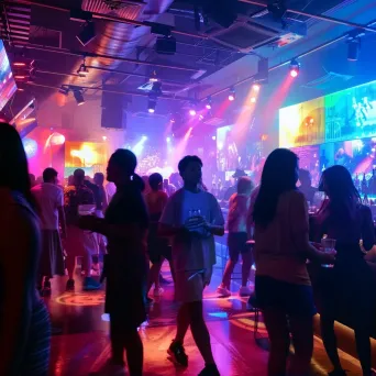 Colorful nightclub with neon lights and party people - Image 1