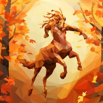 Low poly centaur frolicking among warm hues of autumn leaves - Image 1