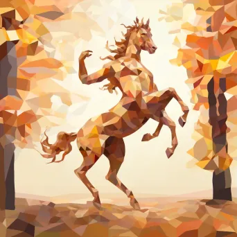 Low poly centaur frolicking among warm hues of autumn leaves - Image 3