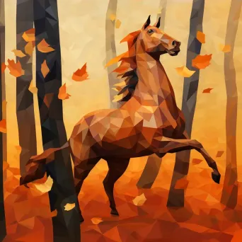 Low poly centaur frolicking among warm hues of autumn leaves - Image 4