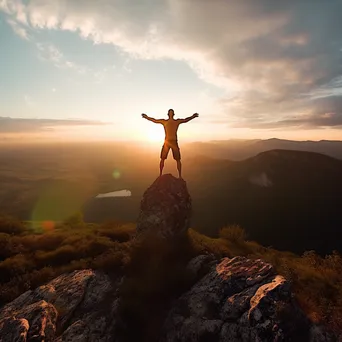 Man practicing yoga on a mountaintop at sunset - Image 1