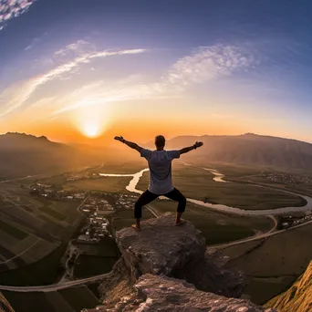 Man practicing yoga on a mountaintop at sunset - Image 2