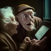 Elderly person learning to use a tablet, expressing curiosity and wonder - Image 3