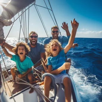 Family enjoying sailing on blue ocean - Image 1