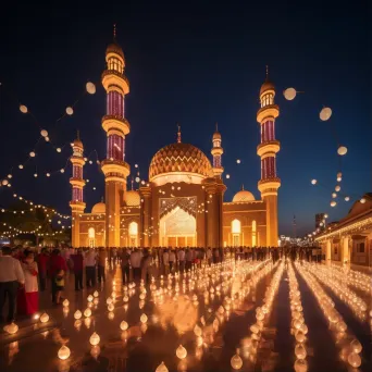 Eid al-Fitr celebration with illuminated mosques and lantern decorations - Image 1