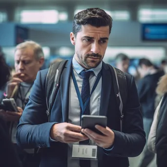 A close-up of a traveler scanning a boarding pass at airport security - Image 1