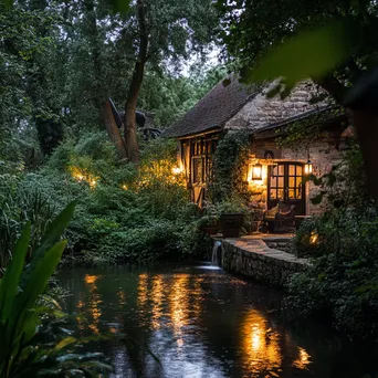 Historic watermill illuminated at dusk - Image 1