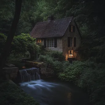 Historic watermill illuminated at dusk - Image 4